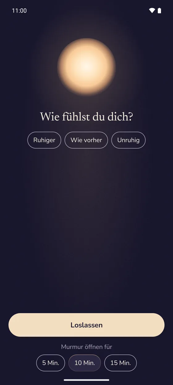 Lentu auf Android nach einer Atempause: Wie fühlst du dich? Loslassen oder die App für 5, 10 oder 15 Minuten öffnen.