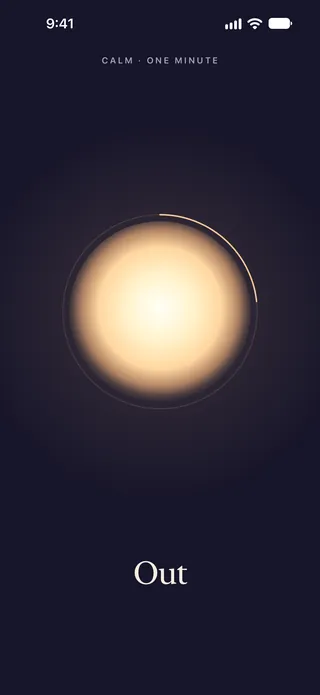Ein Screenshot von Lentu auf dem iPhone: die Atempause von einer Minute.